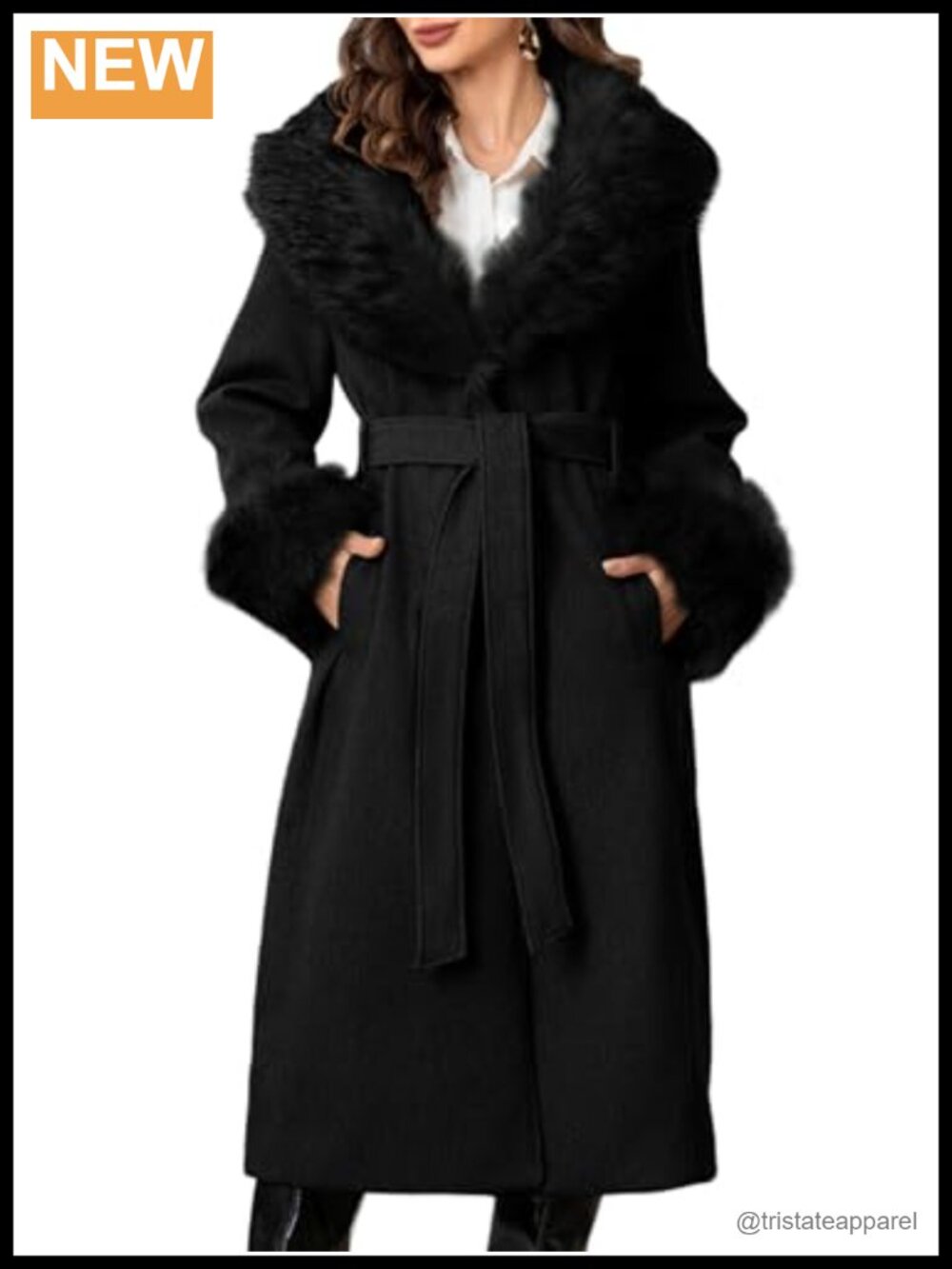 Elegant Faux Fur Collar Trench Coat Long Sleeve Winter Insulated